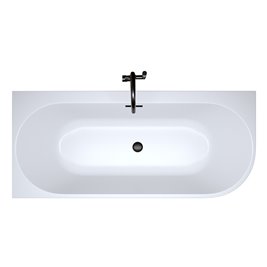 Wanna przyścienna czarny przelew oraz korek narożna lewa 150 cm Mera Hydrosan