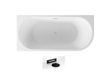 Wanna przyścienna narożna lewa syfon z przelewem czarny mat 150 cm Zoya Besco WAS-150-ZLC