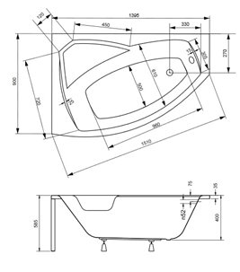 Czarno biała wanna narożna z obudową 140 cm Lewa Rima Besco