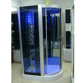 Kabina prysznicowa zabudowana na niskim brodziku 120x85 z sauną Monako Prawa