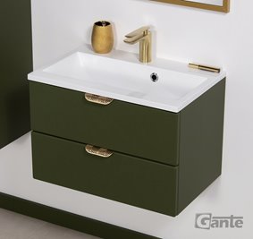 Oliwkowa szafka łazienkowa wisząca z umywalką złoty uchwyt 60 cm Magnolia