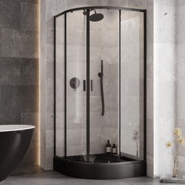 Zarya Besco czarna kabina prysznicowa 80x80 powłoka ProClean + czarny brodzik 15 cm Alex Stone Effect Black
