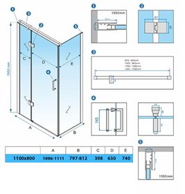 Czarna Kabina prysznicowa prostokątna drzwi uchylne 110x80 KZ02CB