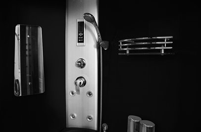 Kabina prysznicowa z hydromasażem na niskim brodziku czarne ścianki 120x85 prawa MO-18220