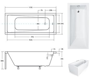 Czarno biała wanna prostokątna z obudową 120 cm Modern Besco