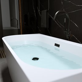 Wanna przyścienna czarny przelew oraz korek narożna prawa 150 cm Mera Hydrosan