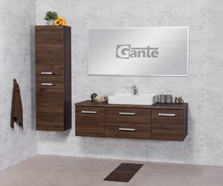 Szafka łazienkowa wisząca z umywalką nablatową 140 cm 50/2 Fokus kolor orzech