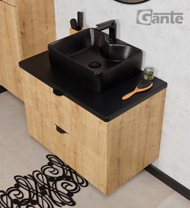 Szafka łazienkowa z czarną umywalką wisząca dąb naturalny 60 cm Brendo Gante