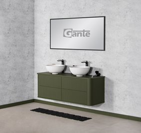 Szafka łazienkowa wisząca ryflowane fronty z umywalką LILIA 140 cm oliwkowy mat z umywalką Gante