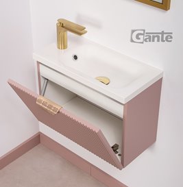 Szafka łazienkowa wisząca z umywalką pudrowy róż mat 50 cm Fresco Gante