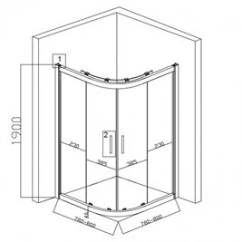 Czarna kabina prysznicowa półokrągła 80x80 drzwi rozsuwane BS01A