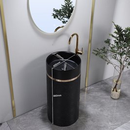 Umywalka wolnostojąca ceramiczna okrągła czarna 86x40 cm SCOT1-BL-WOF-860