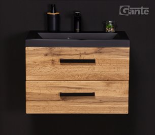 Szafka wisząca z czarną matową umywalką 60 cm kolor dąb naturalny 39/2 seria Fokus Loft Gante