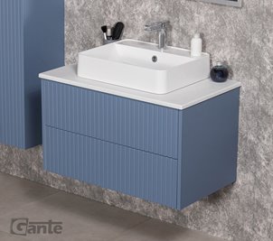 Szafka łazienkowa wisząca frezowana z umywalką 80 cm Mirage kolor niebieski mat