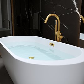 Wanna wolnostojąca biała przelew i korek złoty szczotkowany 150 cm Porto Hydrosan