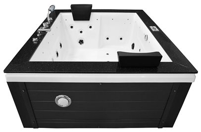 Szara prostokątna wanna z hydromasażem, obudowa grafitowa 180x150 cm MUS-1089