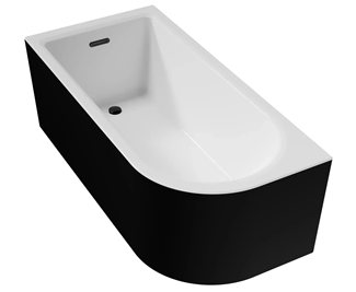 Czarno-biała matowa wanna wolnostojąca przyścienna Jollin A-Line Black&White Besco 160 cm Lewa