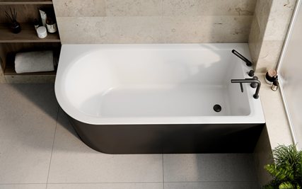 Czarno-biała wanna wolnostojąca przyścienna Jollin A-Line Black&White Besco 160 cm Prawa zdjęcie 4