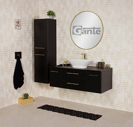 Szafka łazienkowa wisząca 120/50 cm czarny mat z umywalką nablatową Belli Gold Gante