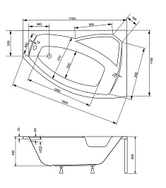 Wanna narożna 170 cm Prawa Rima Besco