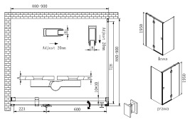 Kabina kwadratowa szkło 8 mm drzwi uchylne 90x90 Faro Plus