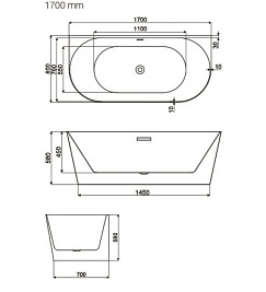 Wanna przyścienna akrylowa 170 cm BT501-17 Bravat