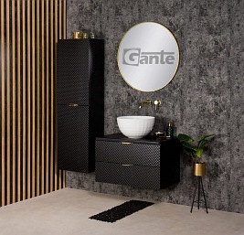 Regał łazienkowy wiszący szklane fronty złoty uchwyt Glow Gante