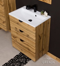 Szafka łazienkowa wisząca z umywalką dąb naturalny 60 cm Victa Gante