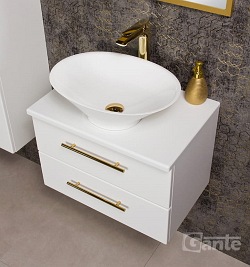 Szafka wisząca biały mat z umywalką nablatową 60 cm Belli Gold Gante