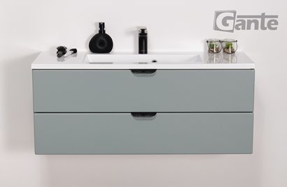 Szafka łazienkowa miętowa z umywalką czarny uchwyt 100 cm Magnolia Gante