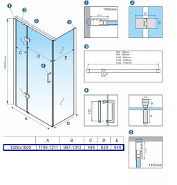 Kabina prysznicowa prostokątna otwierana 120x100 drzwi uchylne KZ03DC