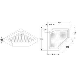 Czarny brodzik prysznicowy pięciokątny 90x90 SXL07B wysokość 15 cm