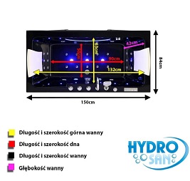 Czarna wanna z hydromasażem 150x84 Iris 933C Hydrosan