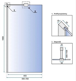 Ścianka prysznicowa z półką i wieszakiem 70 cm Aero Evo Rea