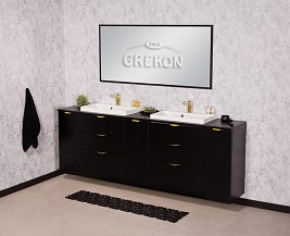 Czarna matowa szafka łazienkowa z dwiema umywalkami 210 cm Liv 2 Victa