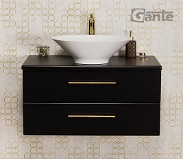 Szafka łazienkowa wisząca 80 cm czarny mat z umywalką nablatową Belli Gold Gante