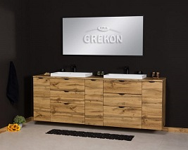 Szafka łazienkowa z umywalkami nablatowymi dąb naturalny 210 cm Victa Gante