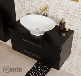 Szafka łazienkowa wisząca 80 cm czarny mat z umywalką nablatową Belli Gold Gante