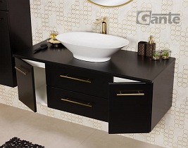 Szafka łazienkowa wisząca 120/50 cm czarny mat z umywalką nablatową Belli Gold Gante