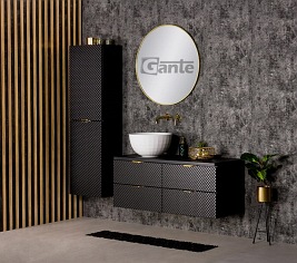Szafka łazienkowa wisząca z umywalką 120 cm szklane fronty złoty uchwyt Glow Gante