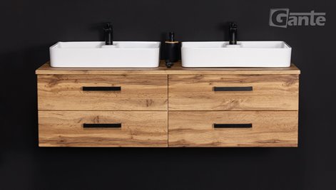 Szafka wisząca z dwiema umywalkami nablatowymi 140 cm 50/4 kolor dąb naturalny seria Fokus Loft Gante