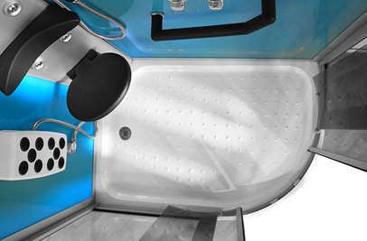 Kabina prysznicowa z hydromasażem na niskim brodziku błękitne ścianki 120x85 prawa MO-18220