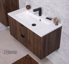 Szafka łazienkowa z lamelami wisząca z umywalką 80 cm 39/2 Victa Lamello kolor orzech