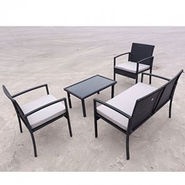 Meble ogrodowe kolor czarny technorattan sofa, stół, krzesła zestaw Pires