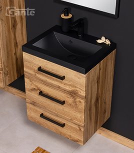 Szafka wisząca z czarną matową umywalką 50 cm kolor dąb naturalny 39/3 seria Fokus Loft Gante
