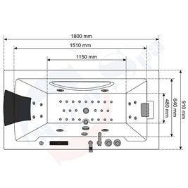Czarna wanna z hydromasażem przyścienna Turbo 180x91 cm MO-1007B