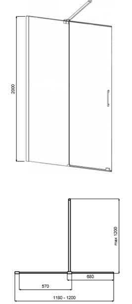 Złota ścianka prysznicowa rozsuwana 120 cm Vayo Gold Besco