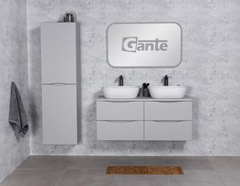 Szafka łazienkowa wisząca ONDA 120 cm szara z białymi umywalkami Gante