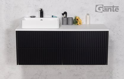 Szafka łazienkowa wisząca frezowana z umywalką 120 cm Mirage kolor czarny mat