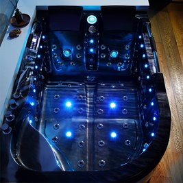 Czarna wanna z hydromasażem asymetryczna Venezia 761 Fala 180x120 prawa